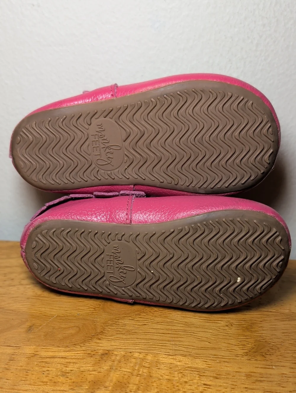 Monkey Feet Pink Leather Moccasins with Fringe White Laces Girls Size 12-18M
